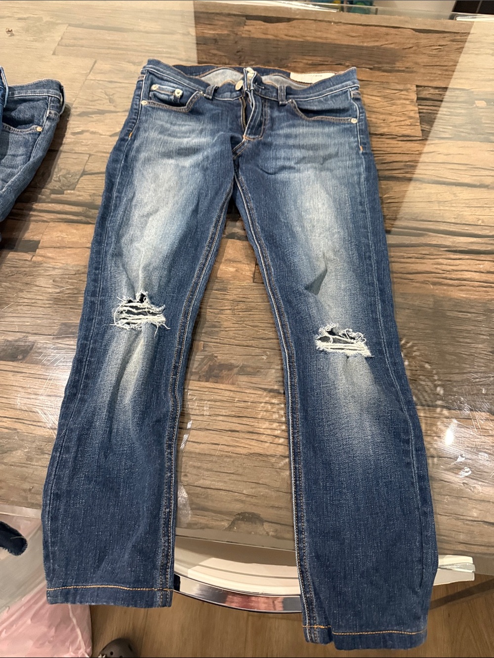 rag & bone women’s Slim Straight Distressed Blue Jeans